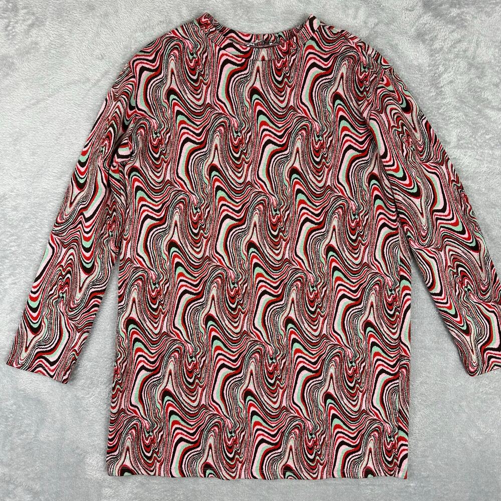 Zara Psychedelic Swirl Knit Long Sleeve Mini Sweater Dress M Retro 60s Mod Chic